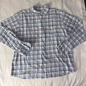 Peter Millar Blue & White Plaid Pattern Long Sleeve Button Down Shirt